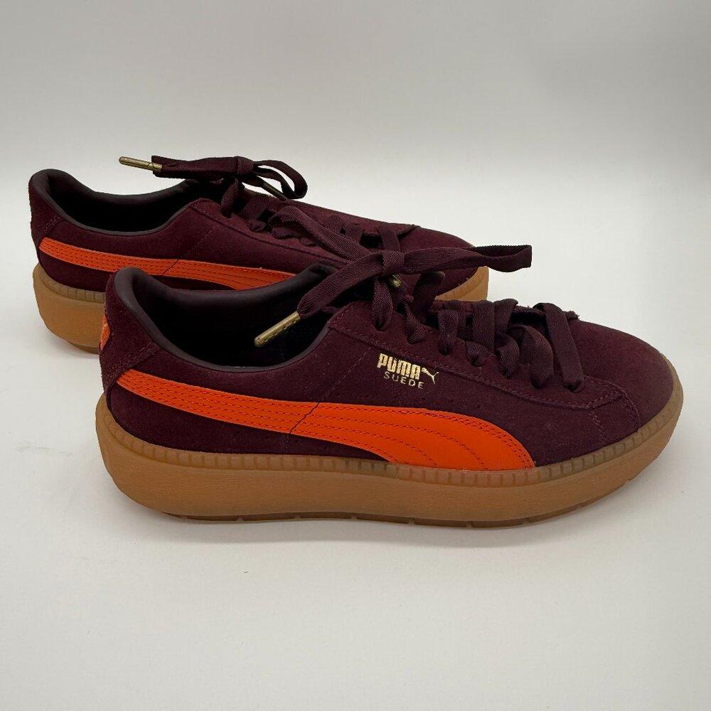 Puma Platform Trace Block Womens Shoes Burgundy Gum Orange 367278-01 Size US 9